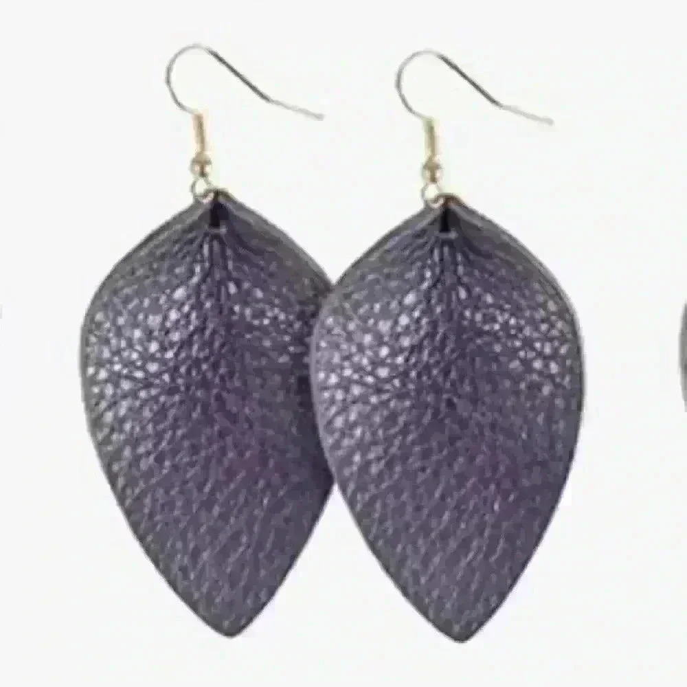 Handmade Leaf Dangle Leather Teardrop Earrings